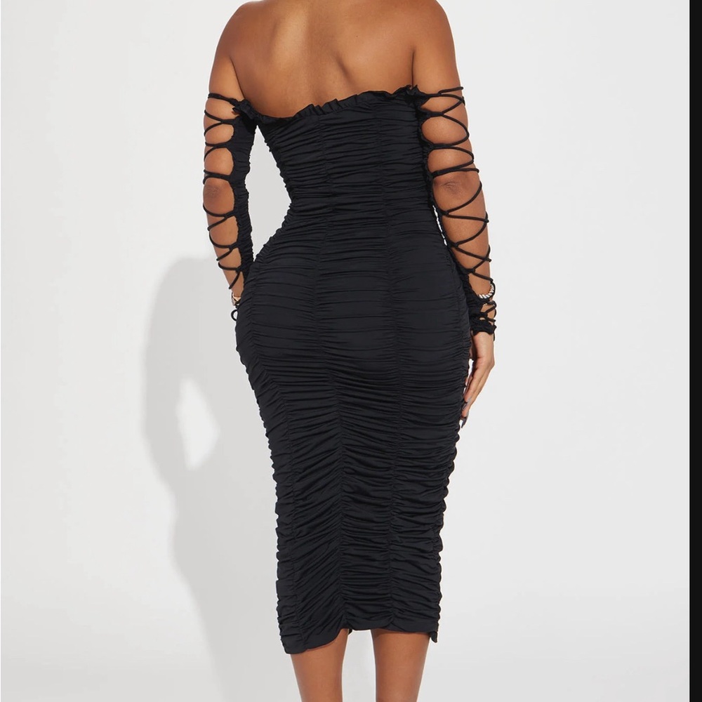 Midi black ruched dress